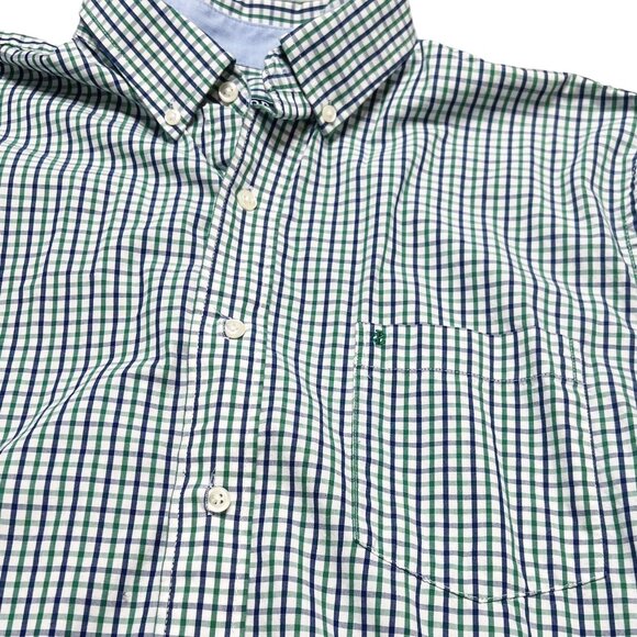 IZOD Shirt Mens Size L White Blue Green Plaid Button Down Career Wear - Picture 2 of 4